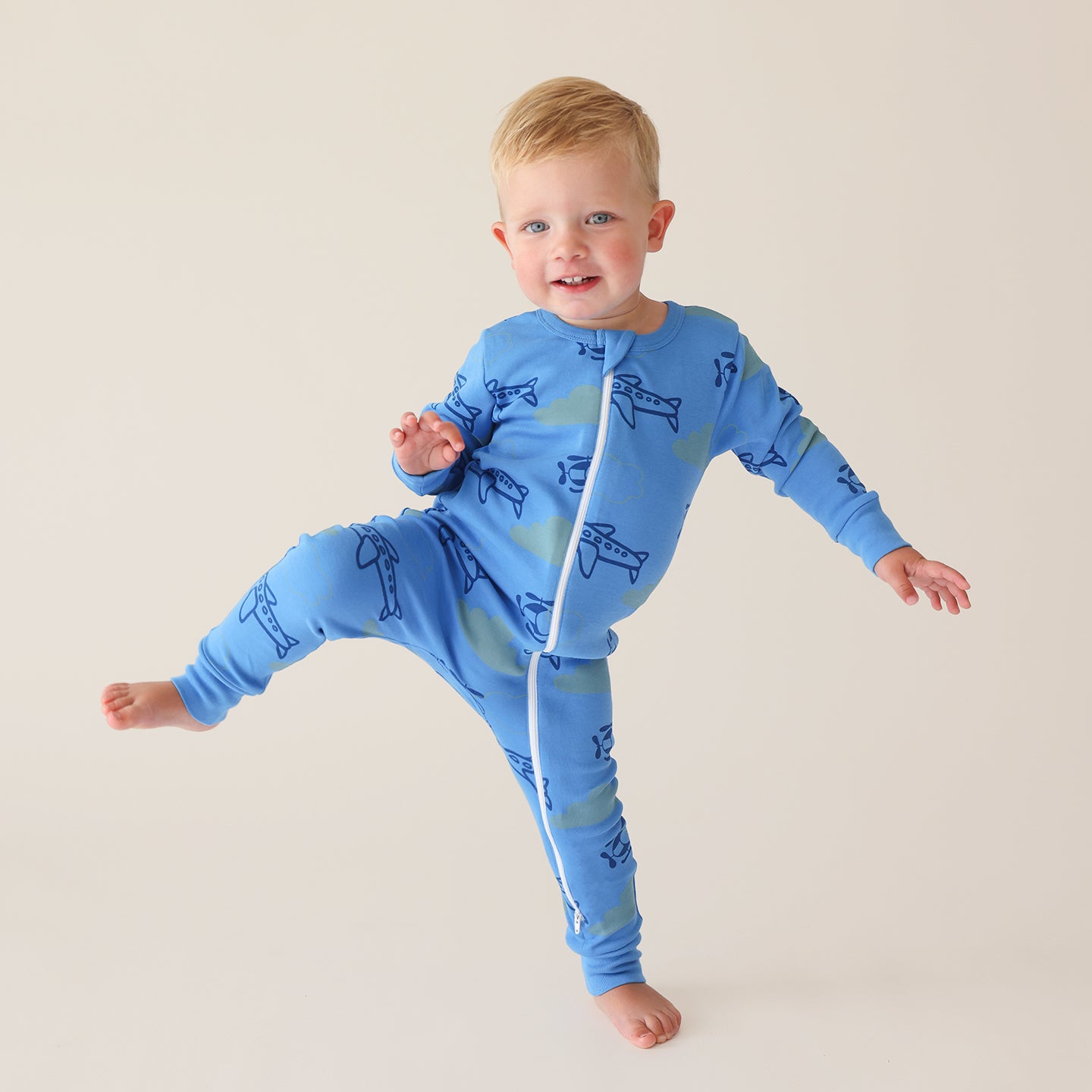 Organic Signature Print '2-Way' Zip Romper - Long Sleeve