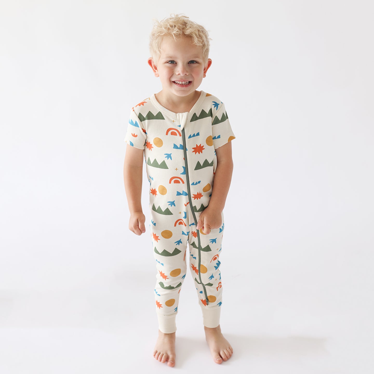 Organic Signature Print '2-Way' Zip Romper Short Sleeve