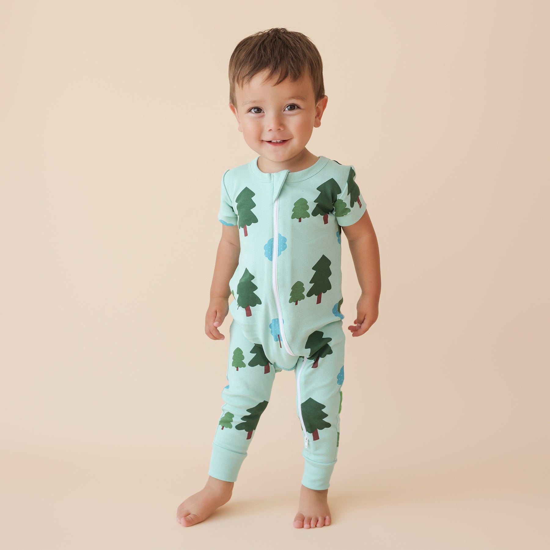 Organic Signature Print '2-Way' Zip Romper - Short Sleeve