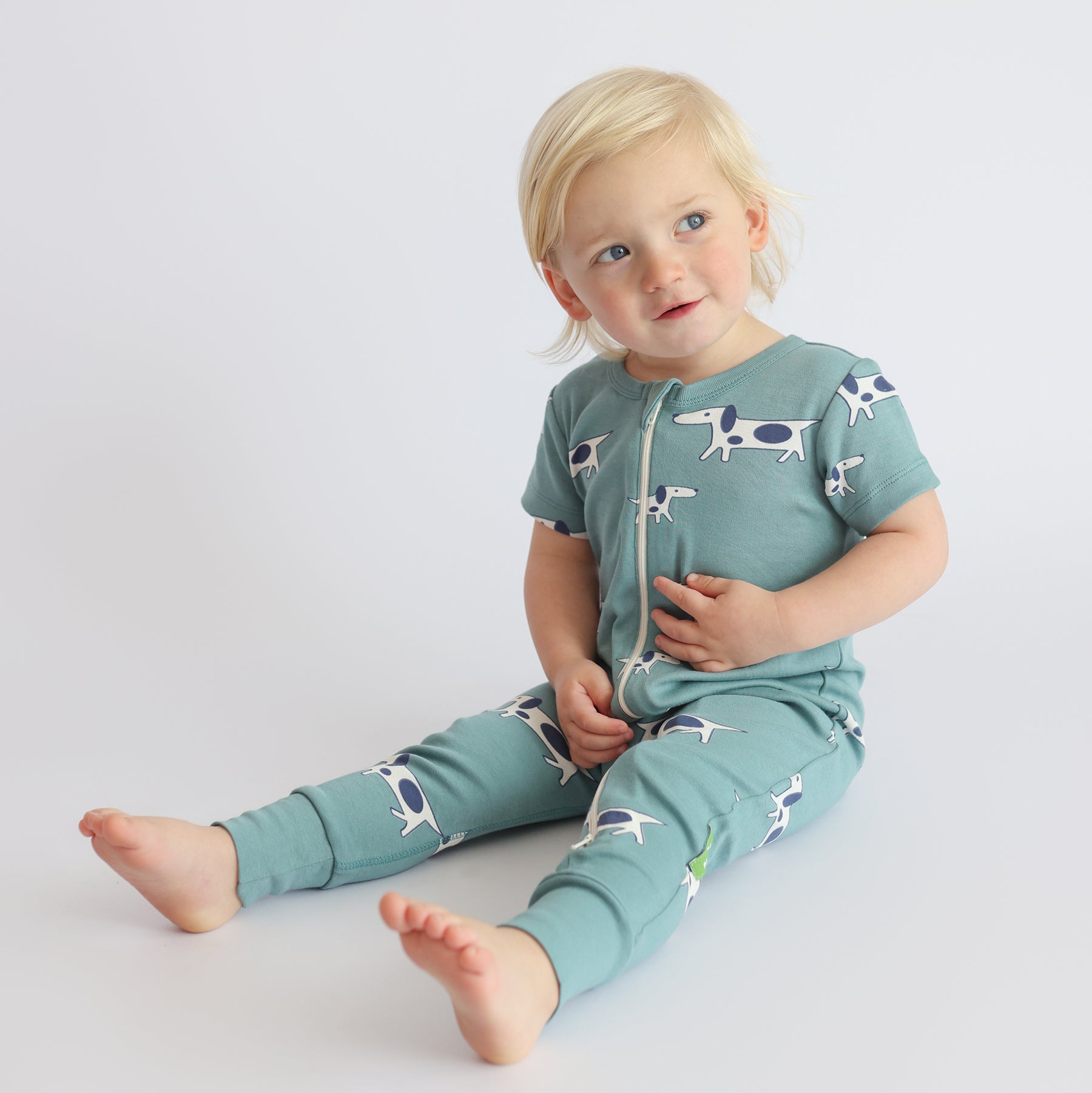 Organic Signature Print '2-Way' Zip Romper - Short Sleeve