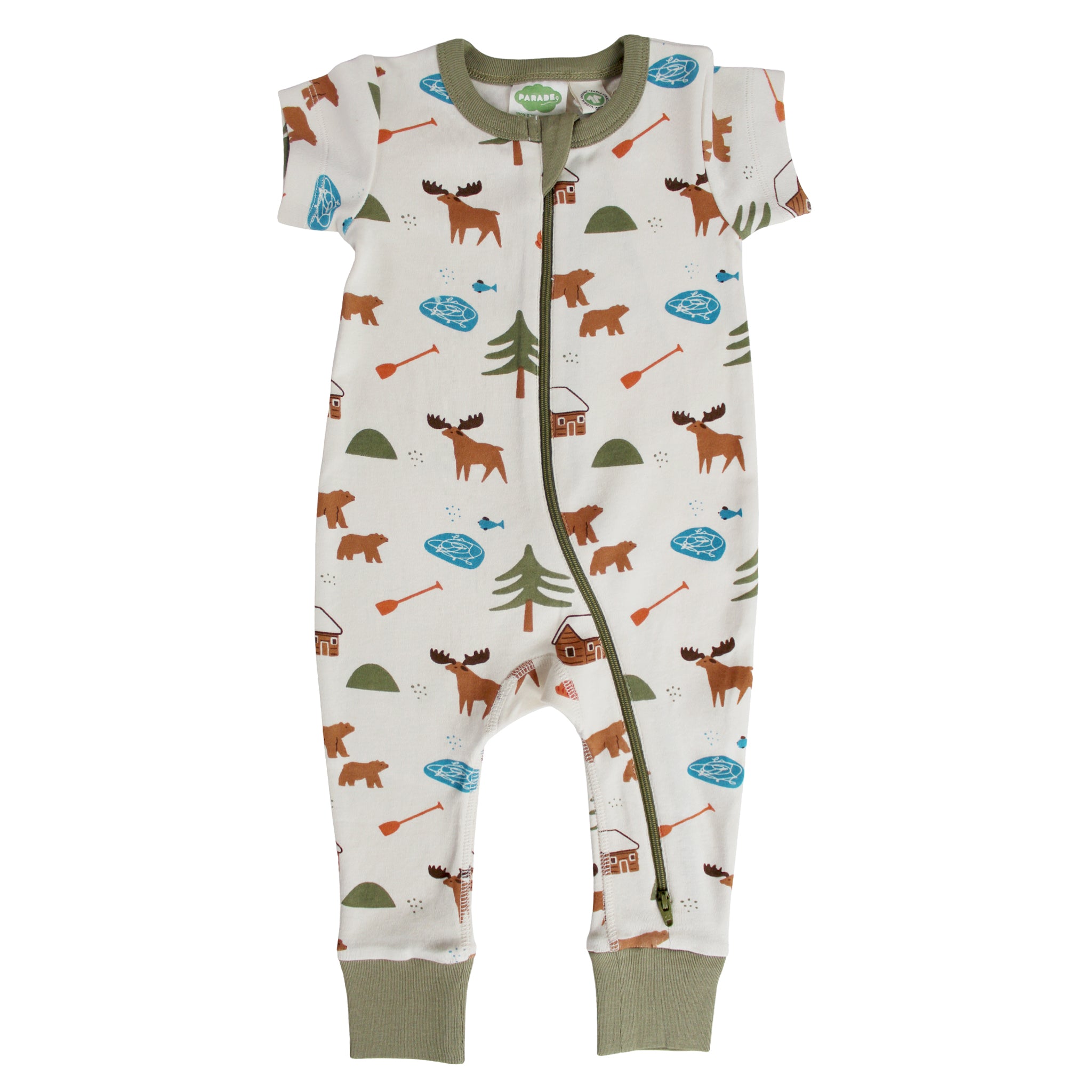 Organic Signature Print '2-Way' Zip Romper Short Sleeve