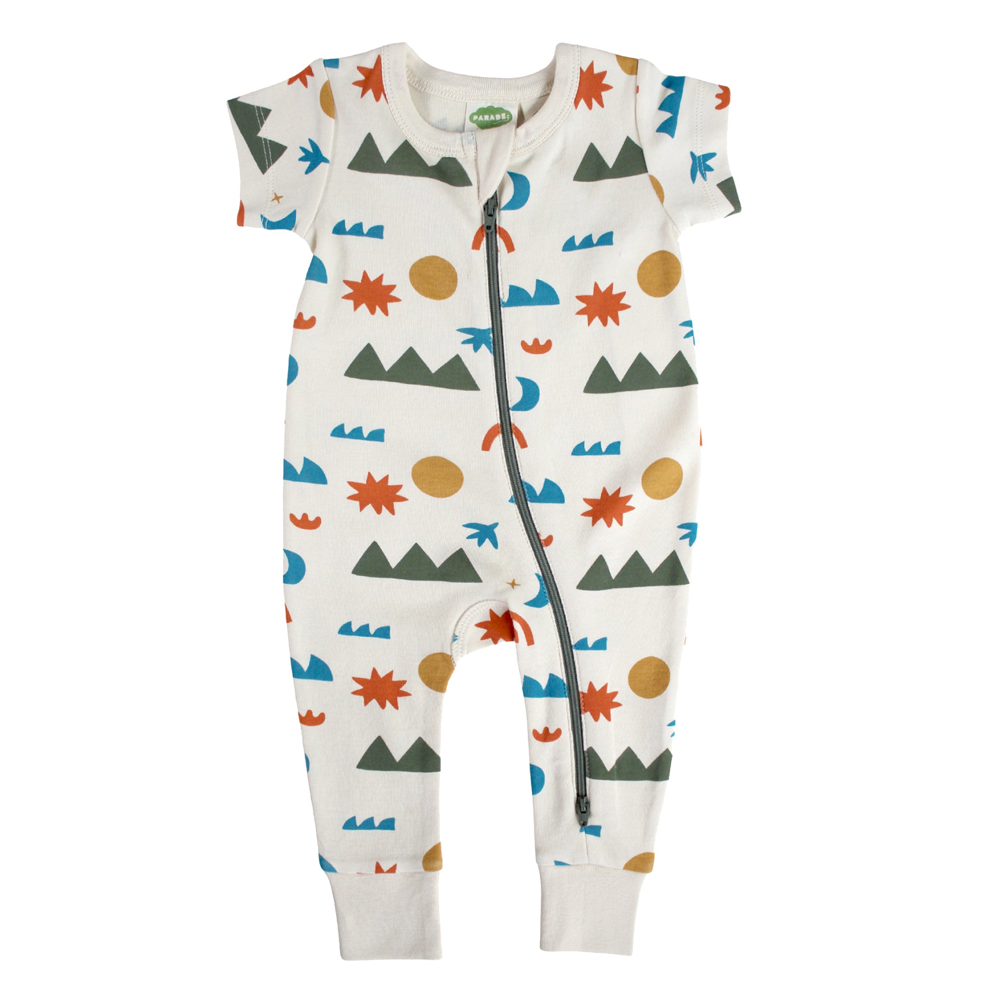 Organic Signature Print '2-Way' Zip Romper Short Sleeve